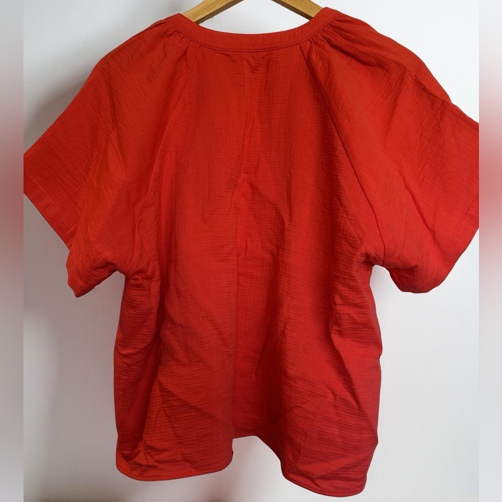 NWT Calvin Klein Red V- Neck Women's Cotton Blouse - Picture 2 of 5